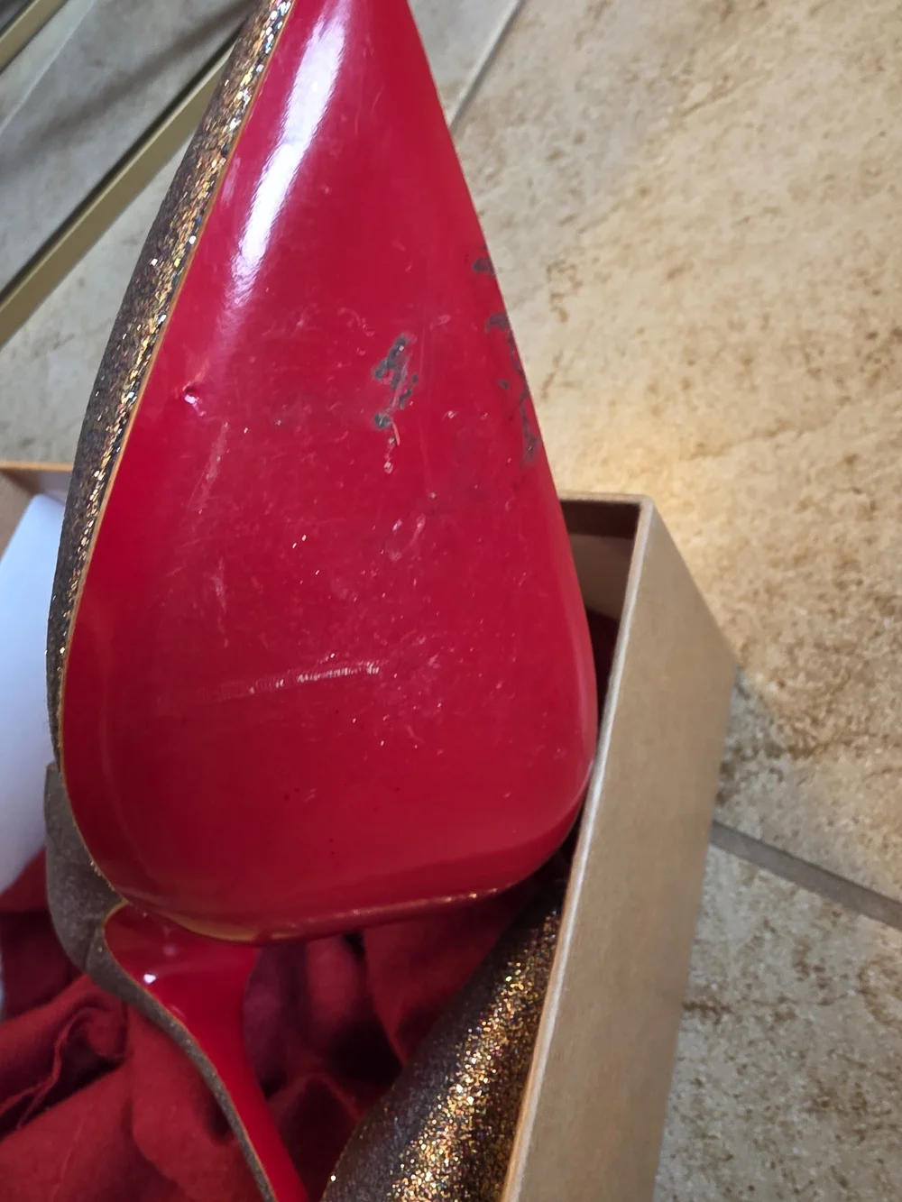 Christian Louboutin SO Kate 120 Glitter Mini - Grenadine